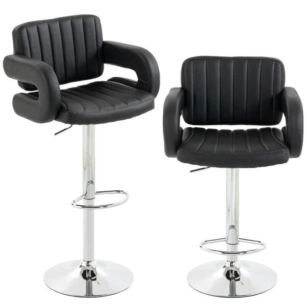 Bar Stools Adjustable Swivel Kitchen Chairs with Backrest Armrest Set of 2 PU Leather Black