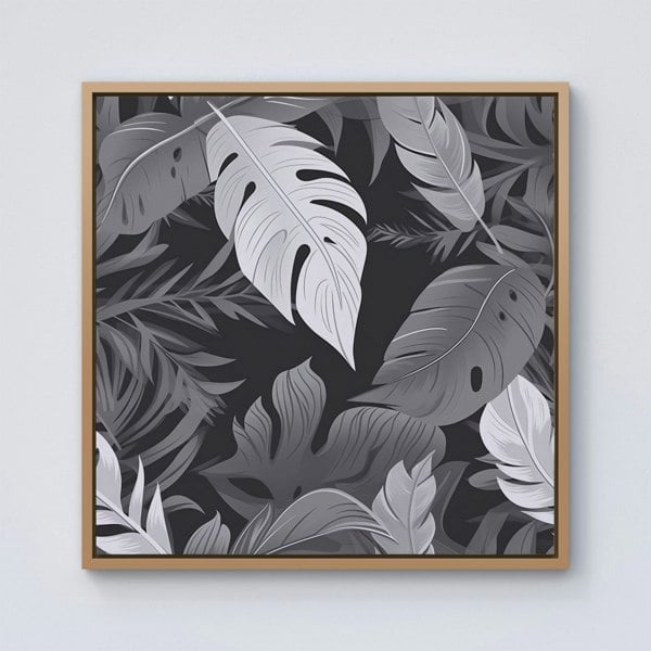 Warren Reed Black White Tropical Leaves Framed Canvas