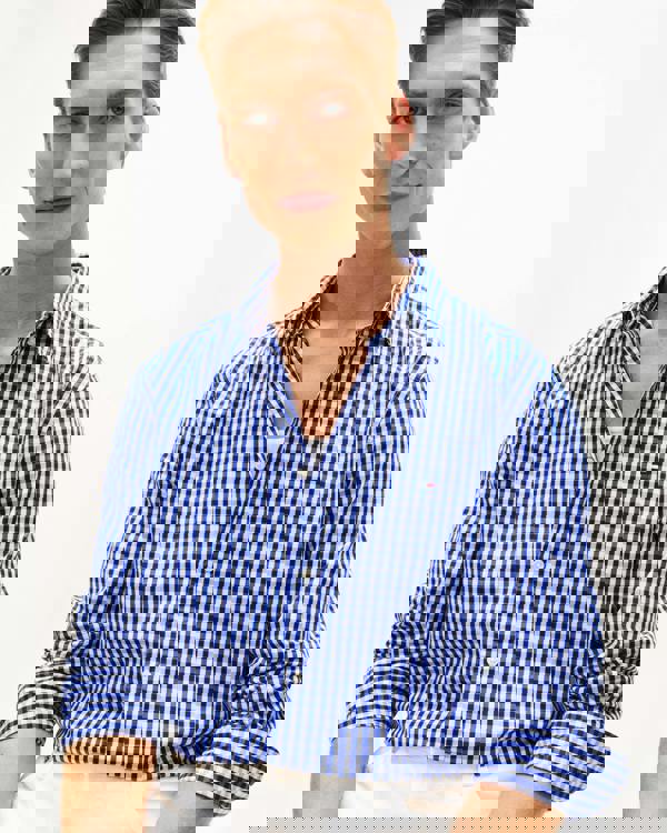 Tommy Hilfiger Flex Poplin Gingham Mens Long Sleeve Shirt - Wedge Blue/Check