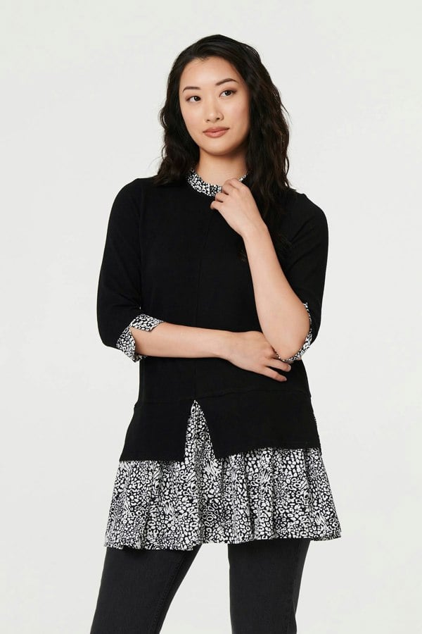 Black | Layered Ruffled Shirt Jumper Top
