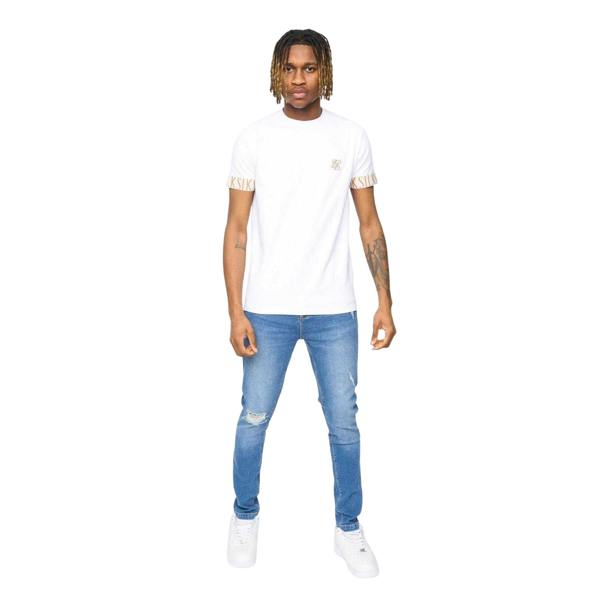 SikSilk Mens Tech Logo Branded Sleeve T-Shirt - White - 