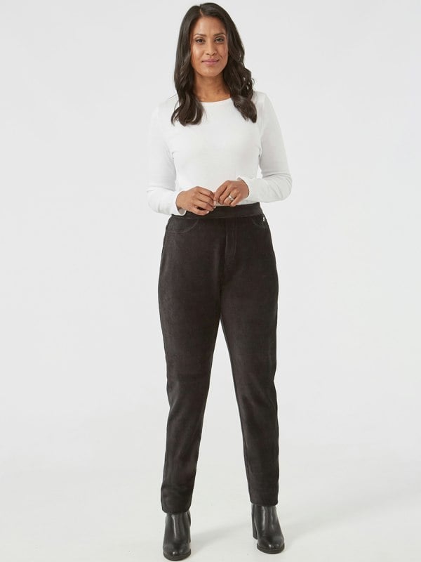 PennyPlain Ribbed Velour Trousers - Black