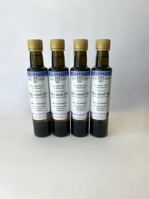 4 x 250ml Cold Pressed ORGANIC HIGH LIGNAN Flaxseed Oil Pack