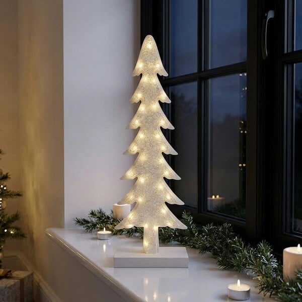 Garden Greatness White Glittered LED Tree Silhouette