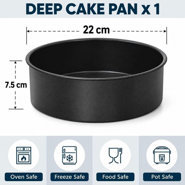 Dyzi 22cm Round Deep Cake Mould Non-Stick Stainless Steel Baking Pan