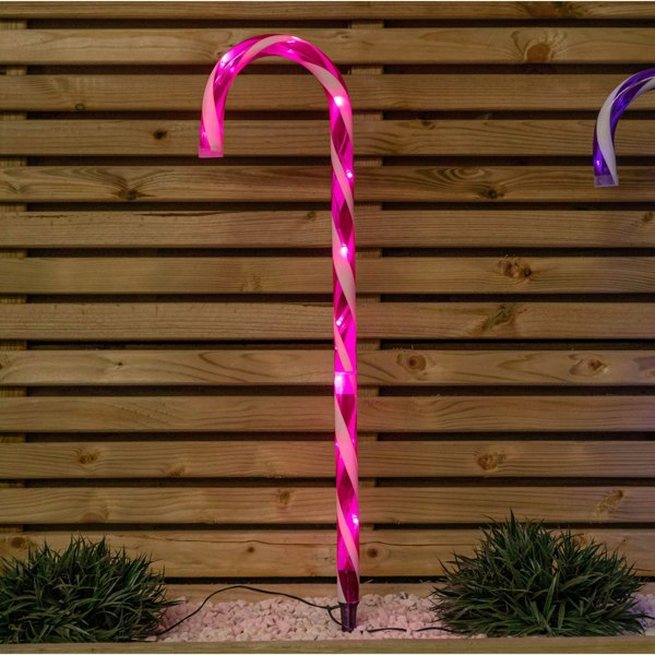 Samuel Alexander 62cm Set of 4 Light up Christmas Candy Cane Garden Path Lights with 40 Rainbow LEDs
