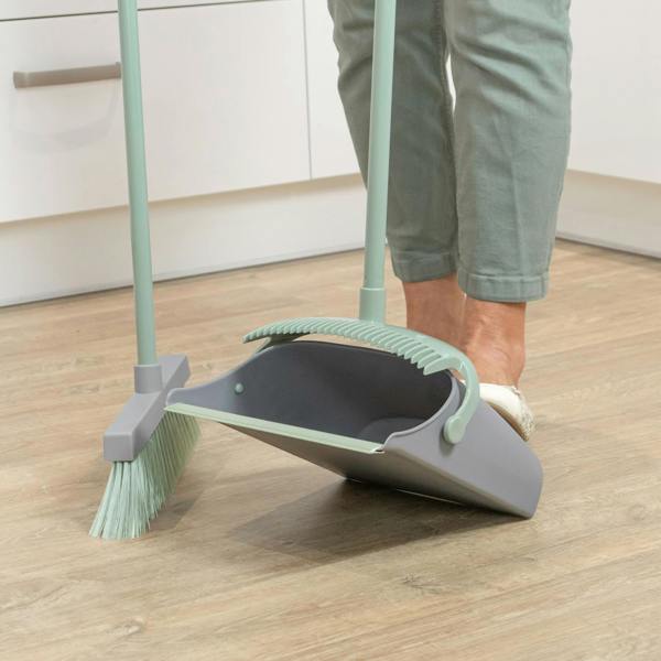 JVL Long Handle Lobby Dust Pan And Brush Set - Grey