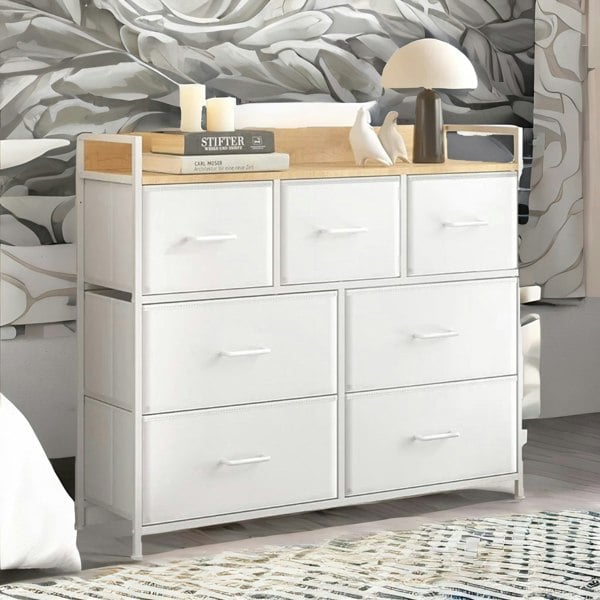 Rafaelo Mobilia Industrial Bedroom Chest With 7 Fabric Drawers White
