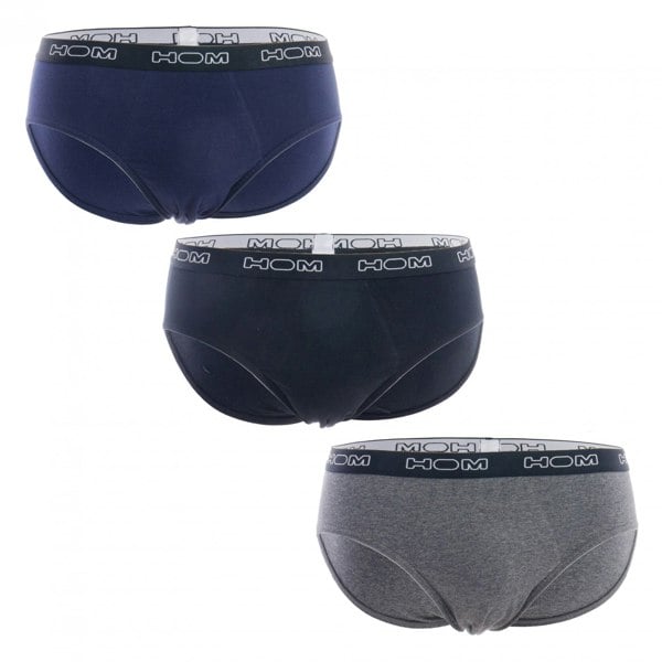 Hom Boxerlines 3-Pack Basic Briefs, Black/Navy/Grey