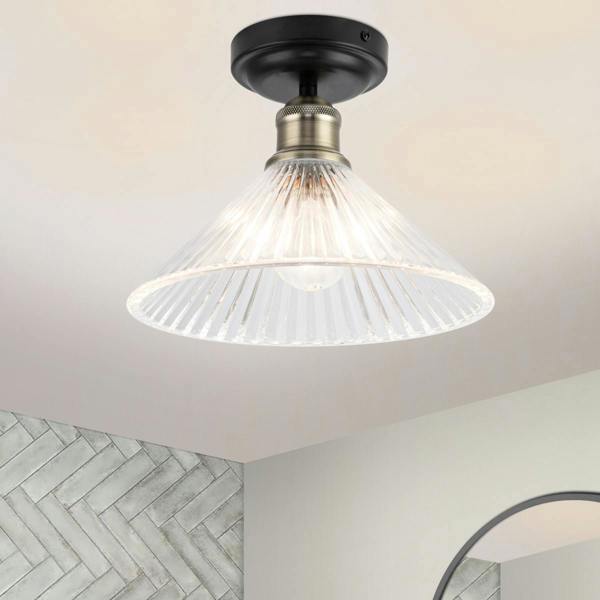COSYLYTE Bowley Bathroom Ribbed Glass Ceiling Flush Light - Matt Black