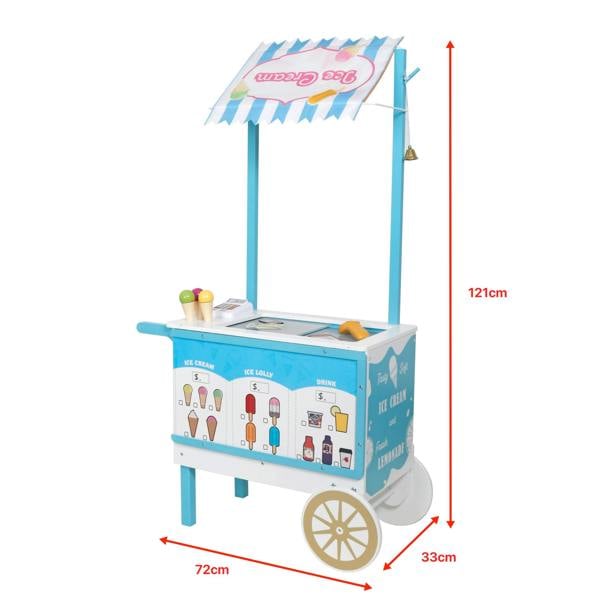 HYGRAD BUILT TO SURVIVE Kids Wooden Food Cart Ice Cream Shop Toy Childrens 3+ Burger Cart Pretend Play Toy With Accessories Large Gift Play Set