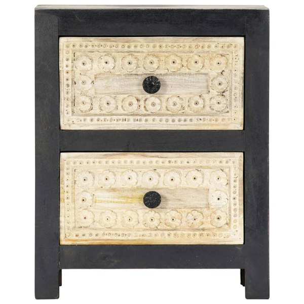 Berkfield Hand Carved Bedside Cabinet Grey 40x30x50 cm Solid Mango Wood
