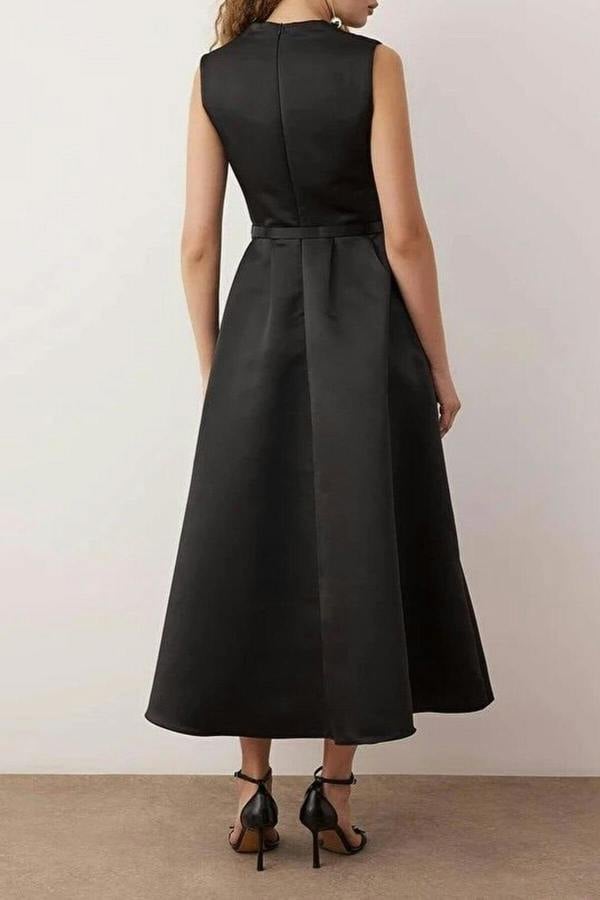 WOVCOR Belted V-Neck Satin Maxi Evening Dress