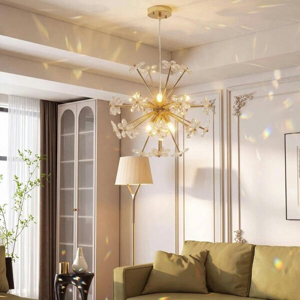 Crystal Chandeliers Ceiling Light with Flower, Modern Pendant Light with Adjustable Height, Ceiling Plate, Clear