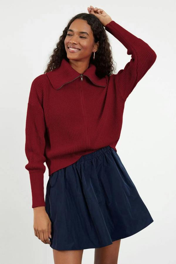 Hoxton Gal Oversized Draped Collar Zip-Up Knit Cardigan