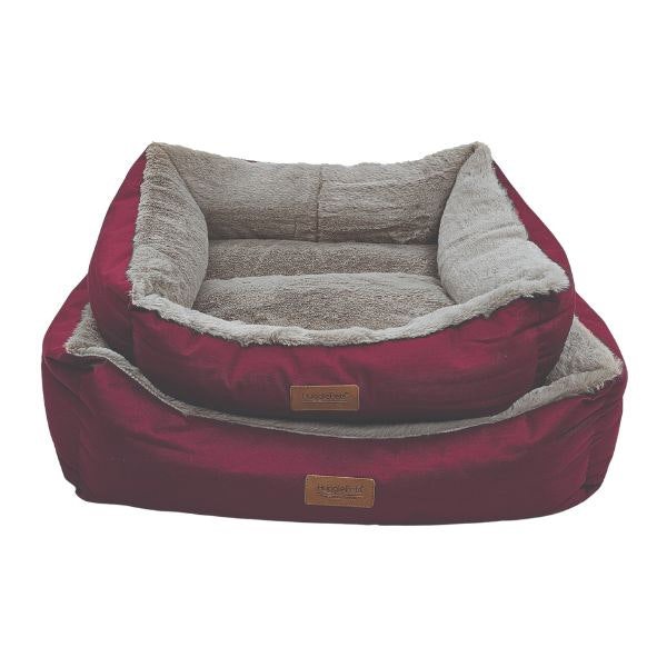 HugglePets Luxury Plush Dog Lounger - Red & Grey