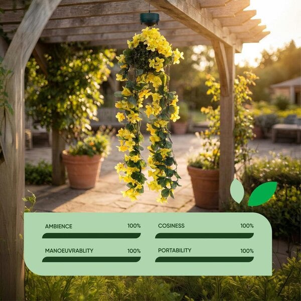 Gardenwize Solar Hanging Primrose Flower Lights – Yellow 30 LED Garden Lights