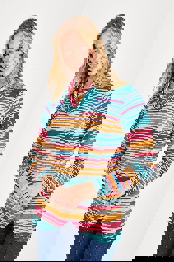 Multicolour Striped Cowl Neck Top