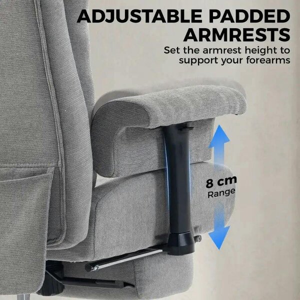 Big and Tall Office Chair, 250 kg Heavy Duty Executive Desk Chair with Adjustable Padded Armrests and High Back, Grey