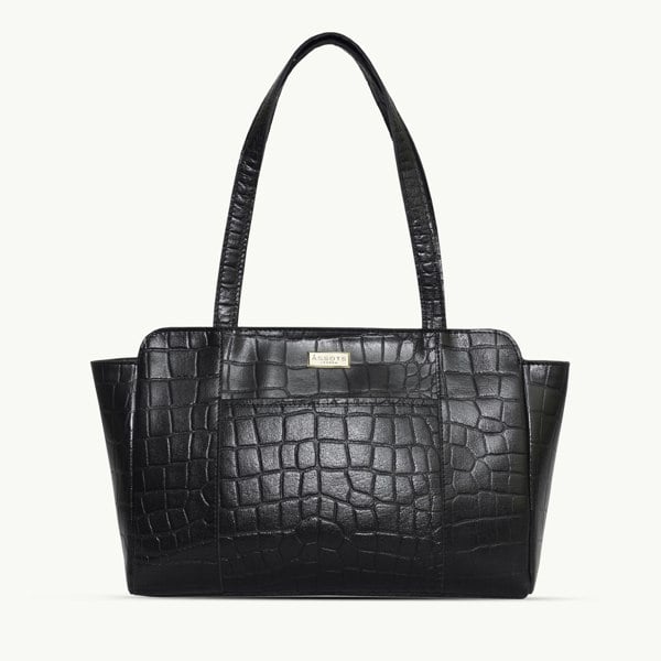 Assots London 'JUDITH' Black Croc Real Leather Shoulder Bag