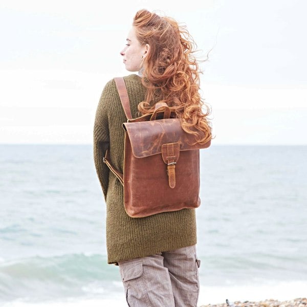Paper High Brown Buffalo Leather Slim Backpack