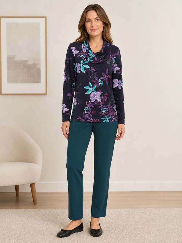 TIGI Dark Lily Print Cowl Neck