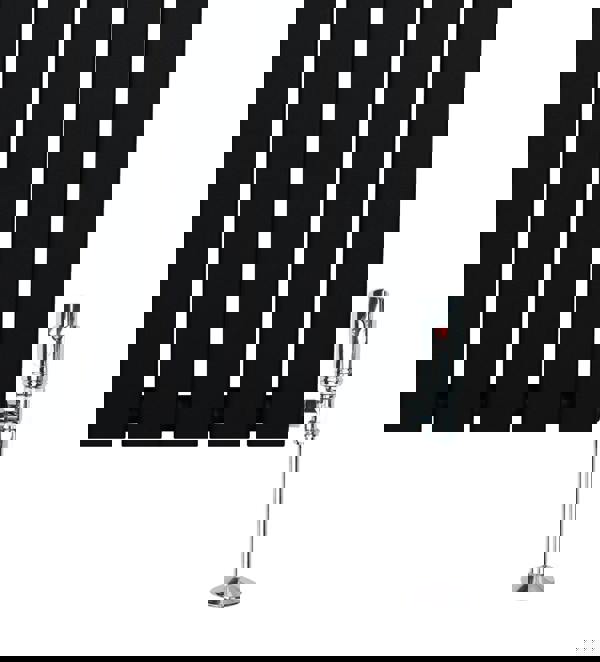 Flat single column radiator in sleek black finish, measuring 1800mm x 420mm, with a shiny chrome valve for modern interiors