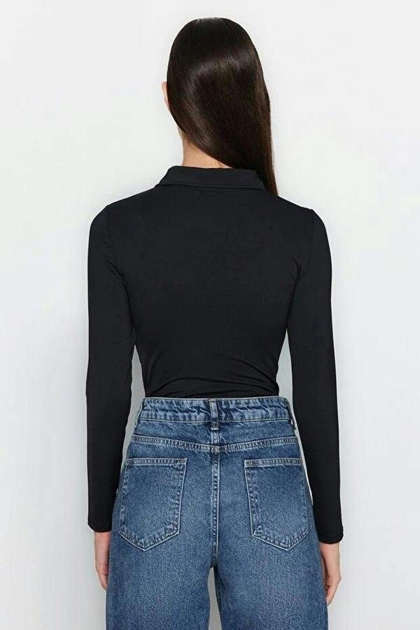 WOVCOR Zipper Collar Detailed Knit Bodysuit