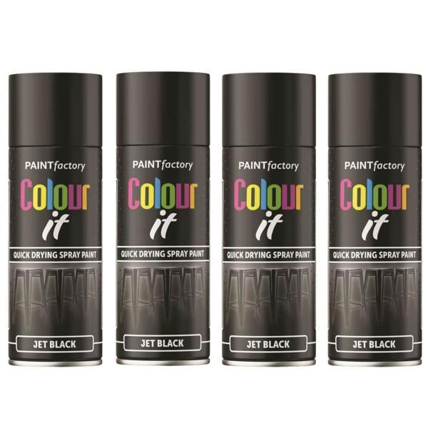 Paint Factory 4X  Jet Black Gloss Spray Paint 400ml