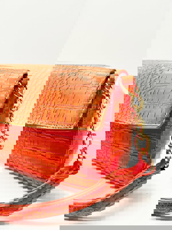 SVNX Croc PU Mini Pillow Bag with Flap in setting sun