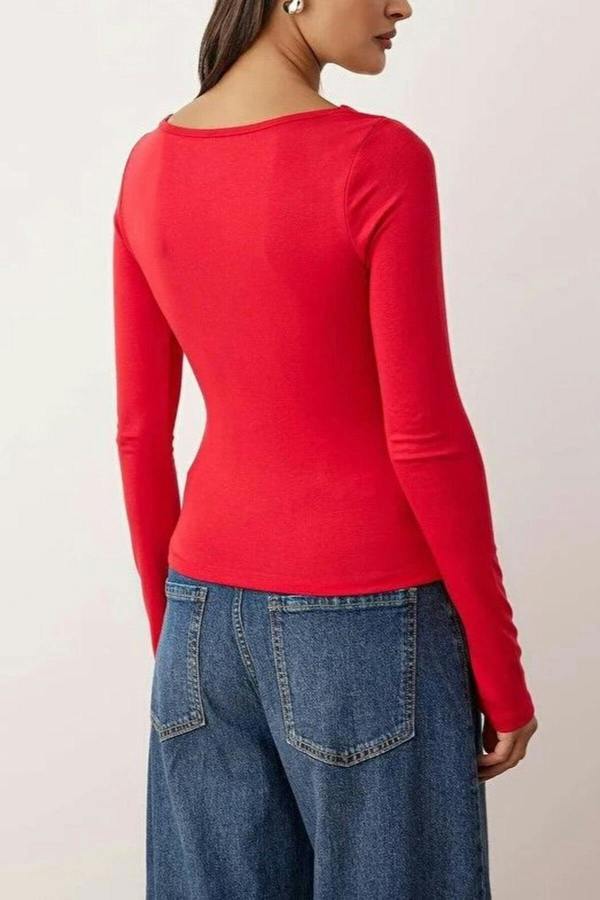WOVCOR Pleated V-Neck Long Sleeve Knit Blouse