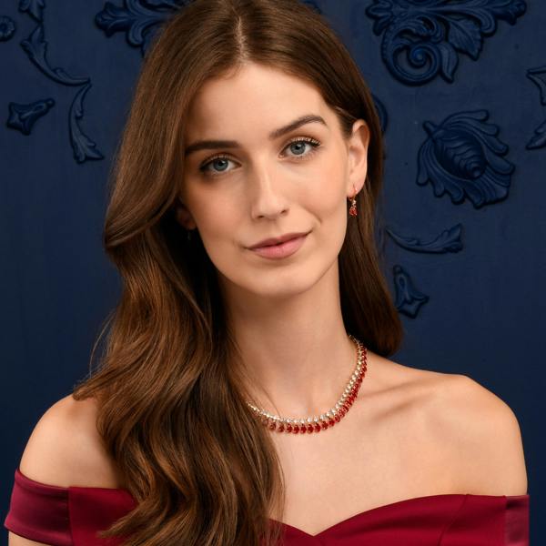 Zavana Red Crystal Necklace with Round & Pear Shaped Cubic Zirconia Stones For Women