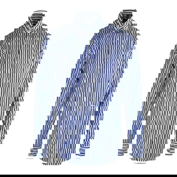 Aquascutum Mens Striped Long-Sleeved Shirt - Dark Blue