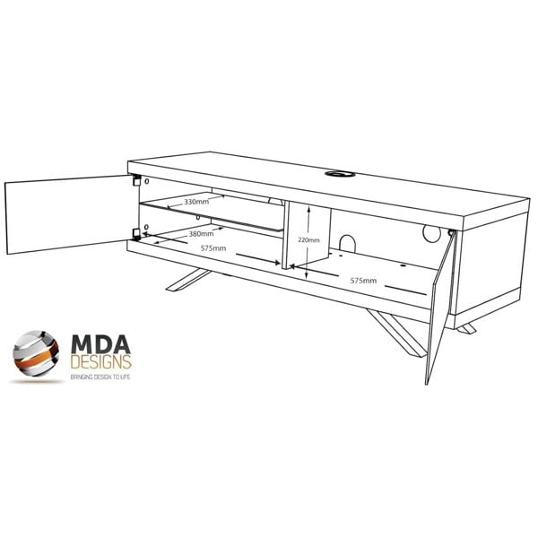 MDA Designs TUCANA 1200 HYBRID Black Walnut TV Cabinet BeamThru Remote-Friendly Doors up to 60" Flat Screen TVs Multimedia Centre Stand