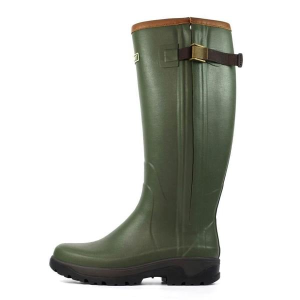 Grisport GriSport Delta Mens/Womens Zip Up Neoprene Fishing Hunting Farm Wellies Boots, green waterproof rubber boots with a sturdy sole and adjustable strap.