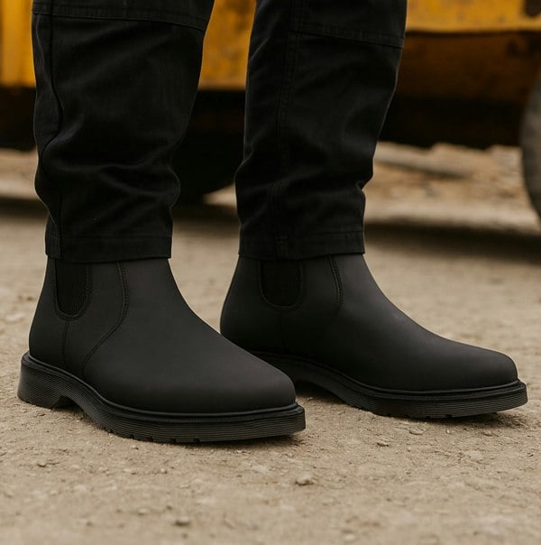 STB ELLIS Unisex Leather Air Cushioned Dealer Boots Waxy Black