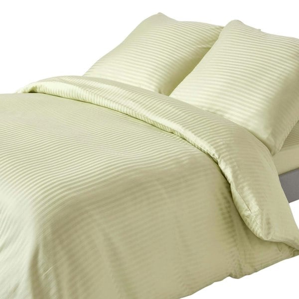 HOMESCAPES Silky 330 TC Egyptian Cotton Satin Stripe Duvet Cover Set, European Size