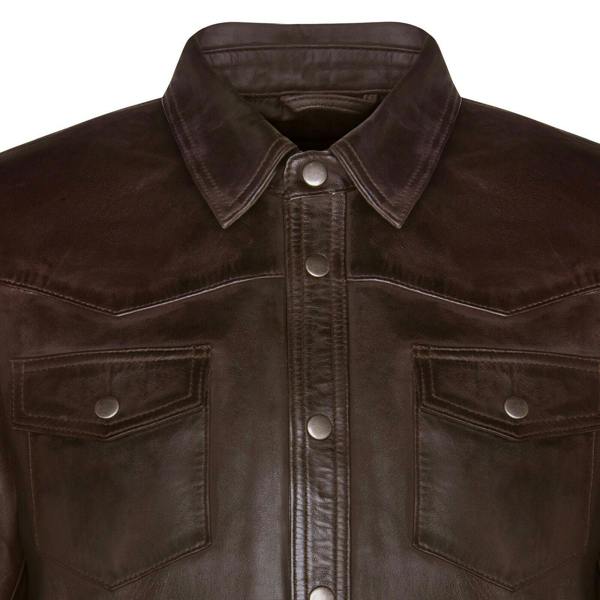 Infinity Leather Mens Retro Leather Shirt Jeans Jacket-Beijing