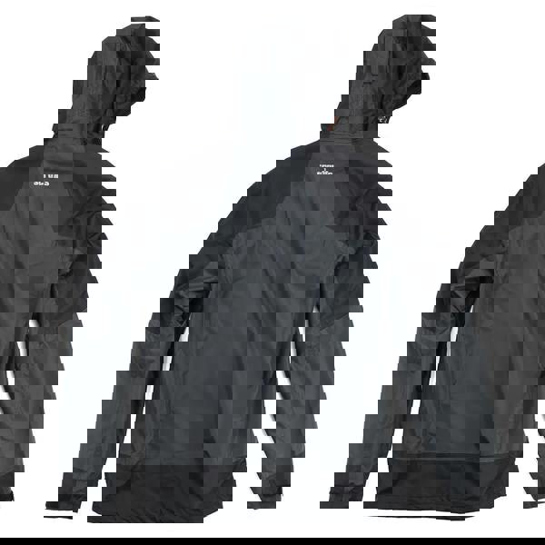 Scruffs Tech Mens Zip Up Work Warm Hooded Jacket Coat, black and gray waterproof jacket with hood and front zipper for outdoor work.