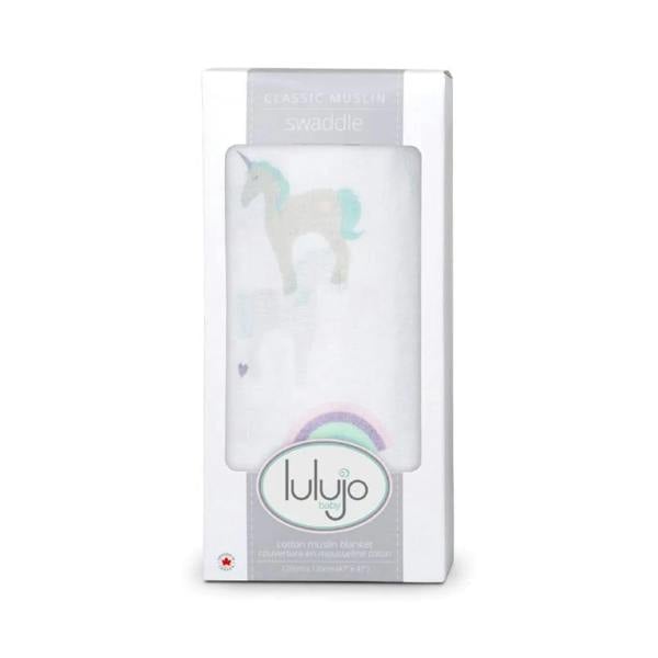 Lulujo - Large Muslin Swaddle - Rainbows and Unicorns