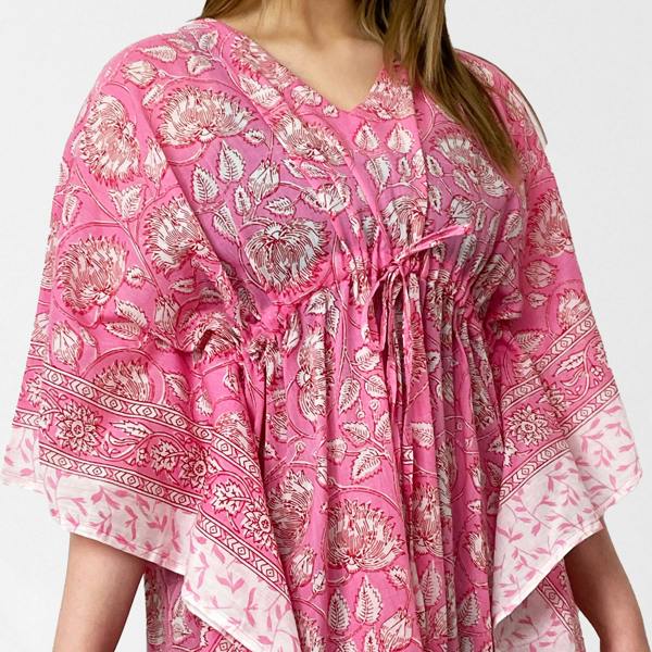Hayley & Co Pink Floral Print 100% Cotton Beach Kaftan