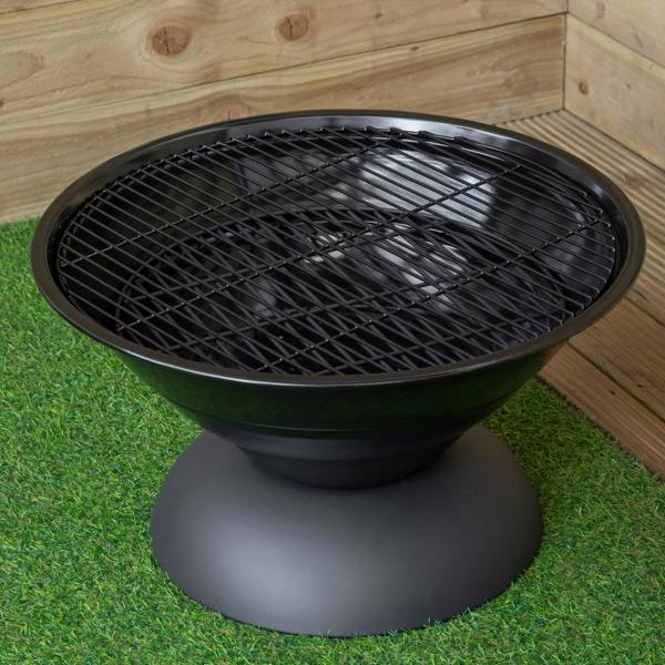 Samuel Alexander 52cm Black Steel Outdoor Lustre Enamelled Firepit with Fire Poker