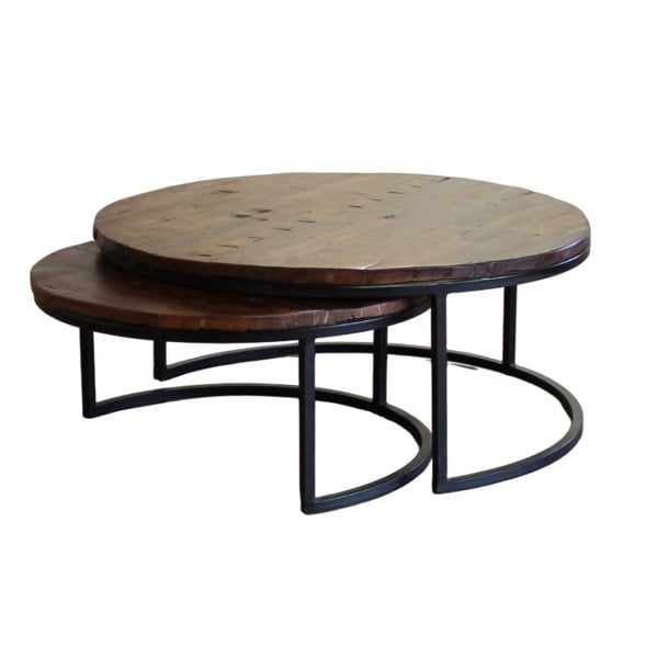 IH Design Codd Mango Wood Large Round Nested Coffee Tables (Set of 2)