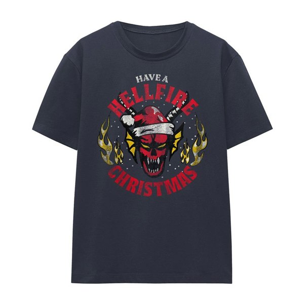 Stranger Things Womens Hellfire Christmas T-Shirt - Deep Navy