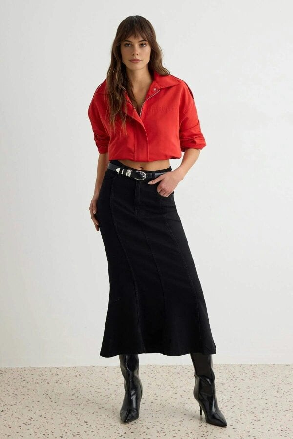 WOVCOR Fitted Maxi Denim Skirt