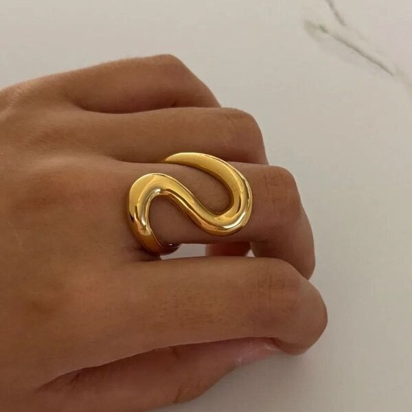 The Colourful Aura Infinity Loop Adjustable Ring Chunky Gold Statement Band