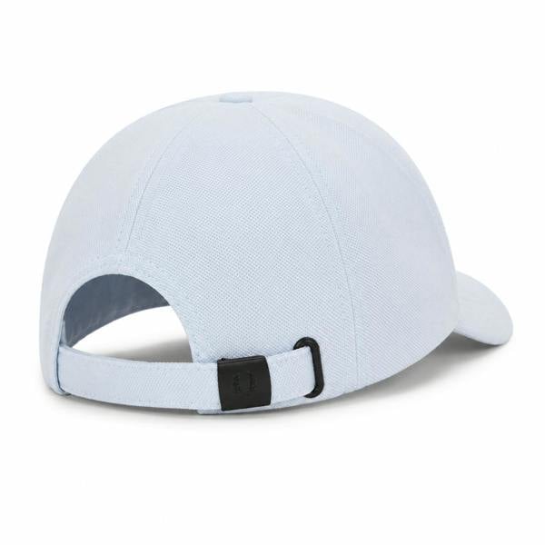 Fred Perry Piqué Classic Cap in dusky blue with black Laurel Wreath buckle.