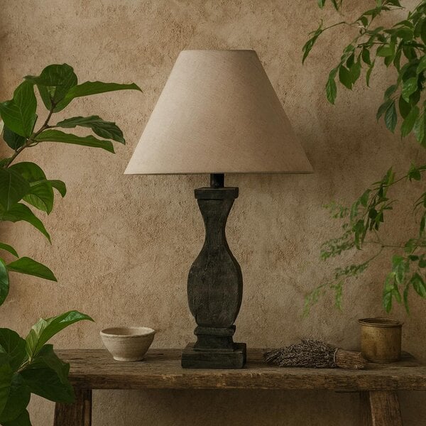 Wyld Haus Mossfern Black Wooden Column Table Lamp