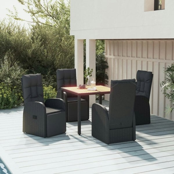 Berkfield 5 Piece Garden Dining Set Black Poly Rattan&Solid Wood Acacia