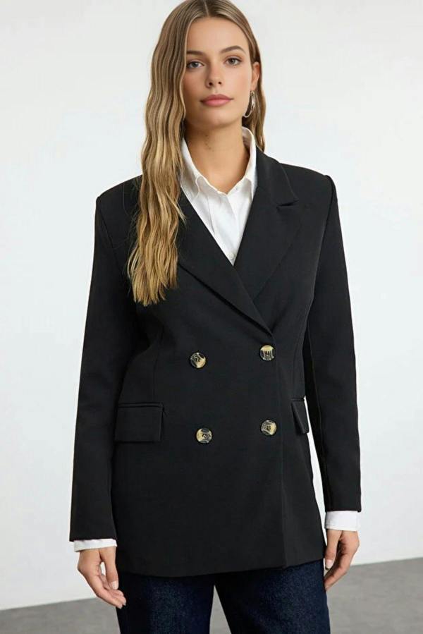WOVCOR Oversize Lined Double-Breasted Woven Blazer Jacket